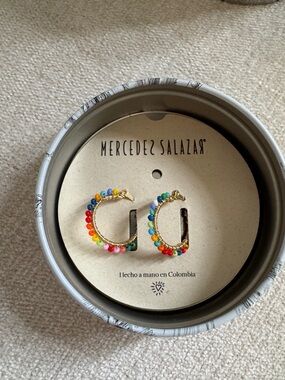 Mercedes Salazar Gold Hoop Earrings with Multicolor Beads